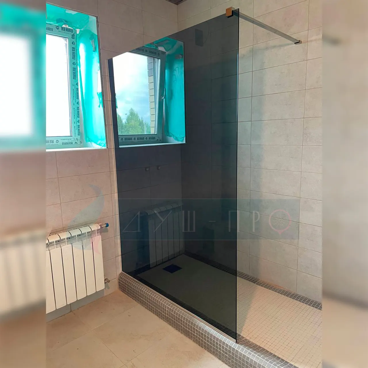 Walk-in ցնցուղ ապակե խուլ վահանակով